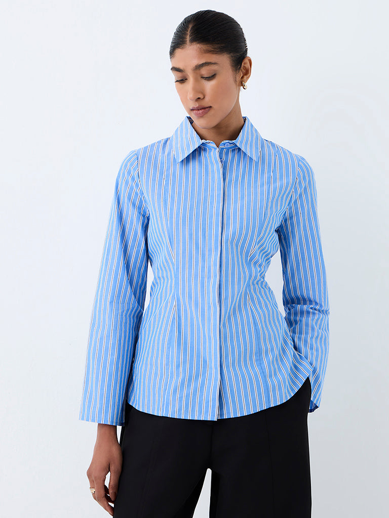 Wardrobe Light Blue Striped Cotton Shirt