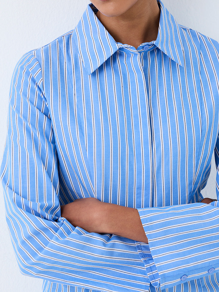 Wardrobe Light Blue Striped Cotton Shirt