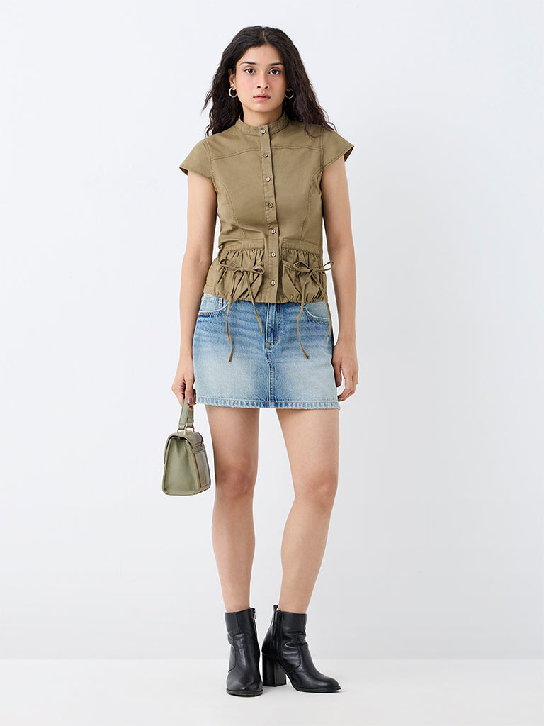 Nuon Blue Wash High-Waist Skirt with Star Prints