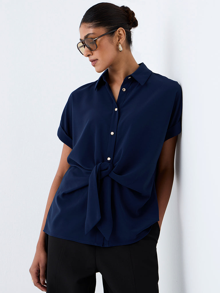 Wardrobe Navy Tie-Up Detail Blouse