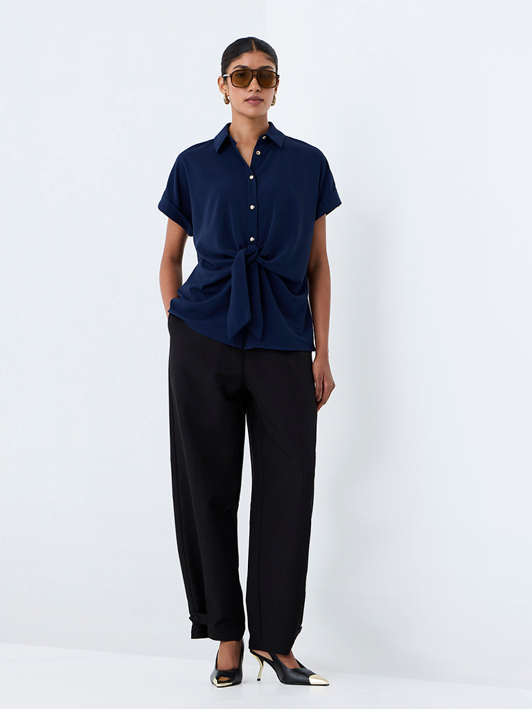 Wardrobe Navy Tie-Up Detail Blouse