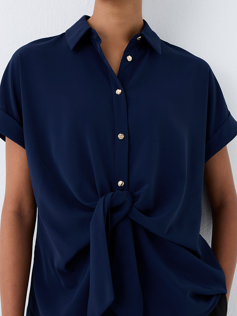 Wardrobe Navy Tie-Up Detail Blouse