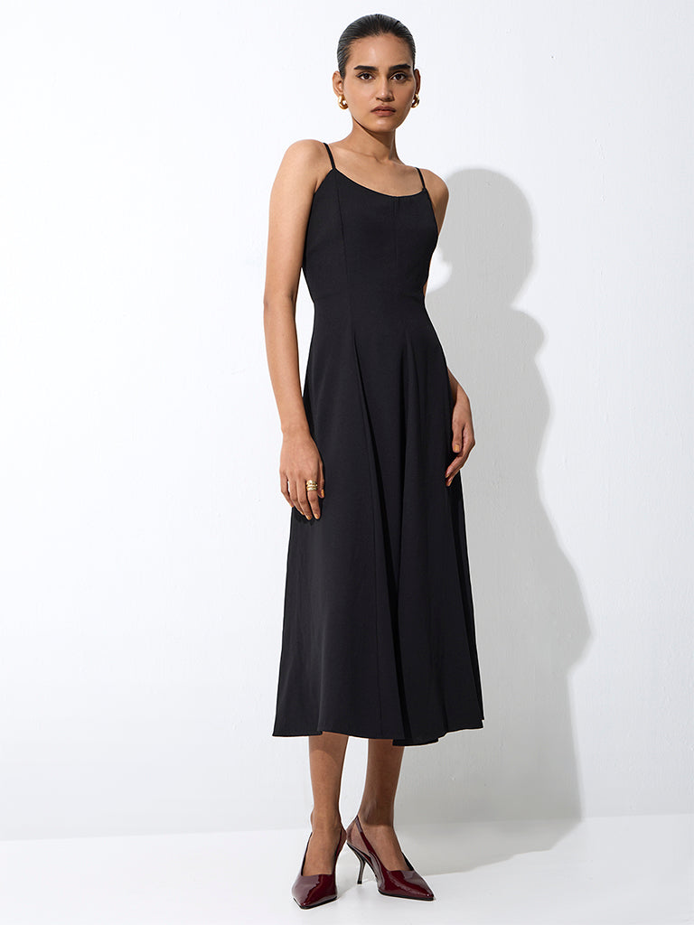 Wardrobe Black Solid Fit-and-Flare Dress