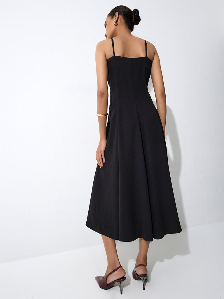 Wardrobe Black Solid Fit-and-Flare Dress