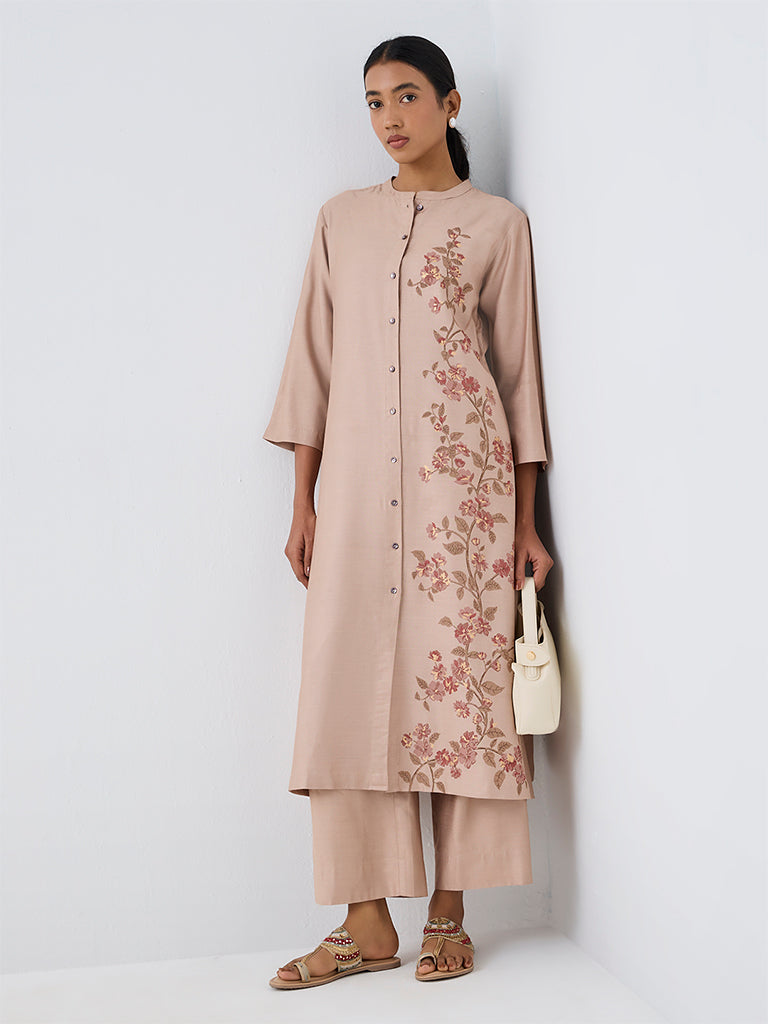 Zuba Beige Solid Pants