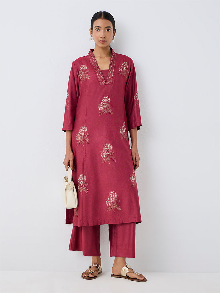 Zuba Red Solid Pants