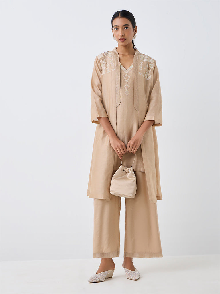 Zuba Beige Striped-Hem Pants