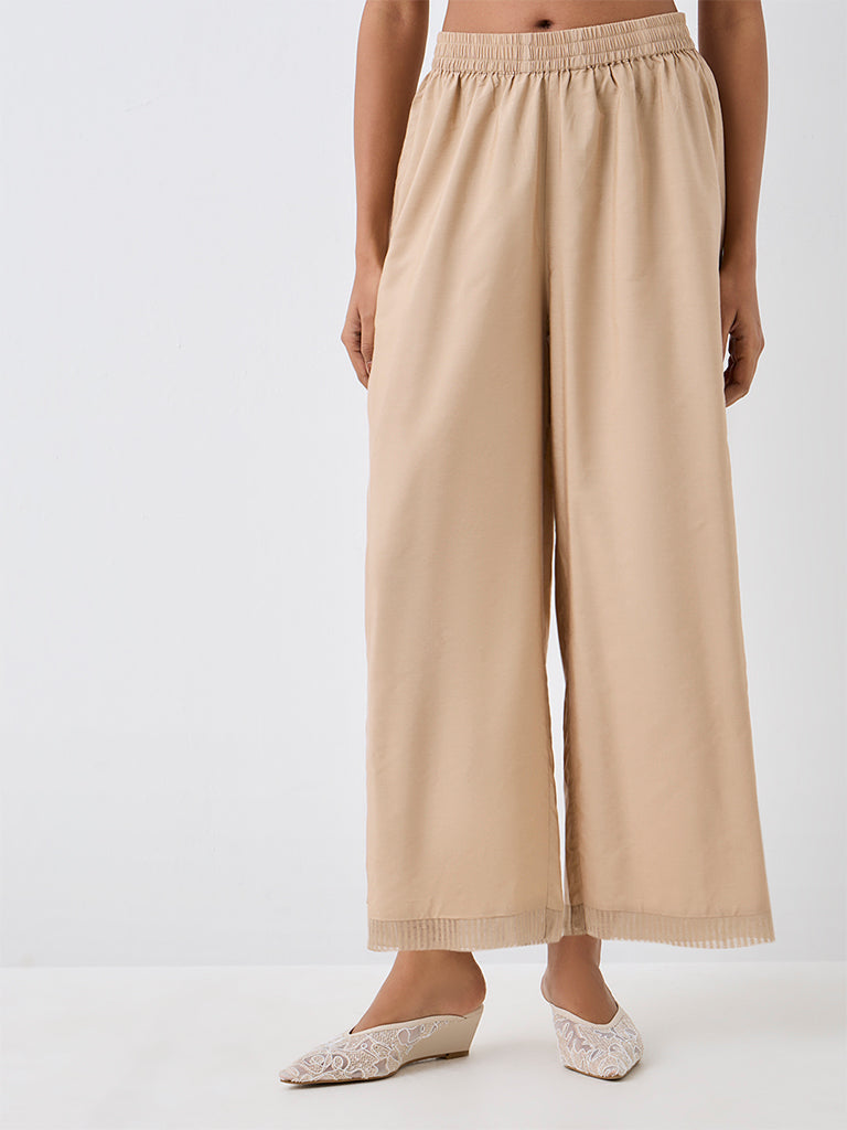 Zuba Beige Striped-Hem Pants