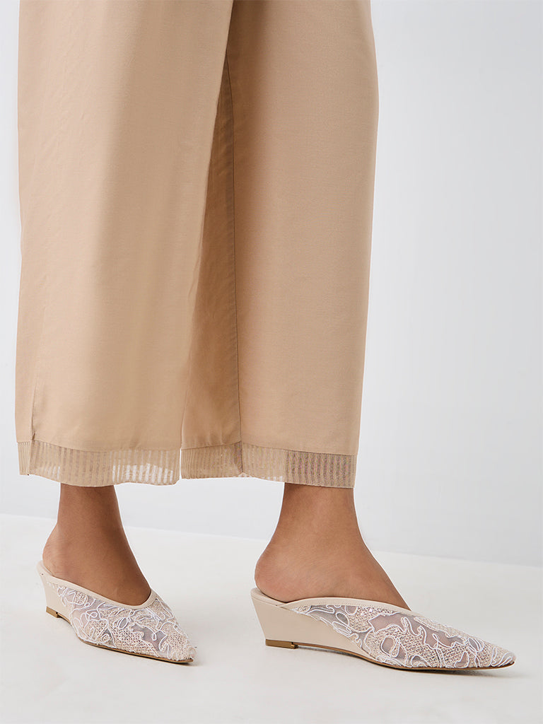 Zuba Beige Striped-Hem Pants
