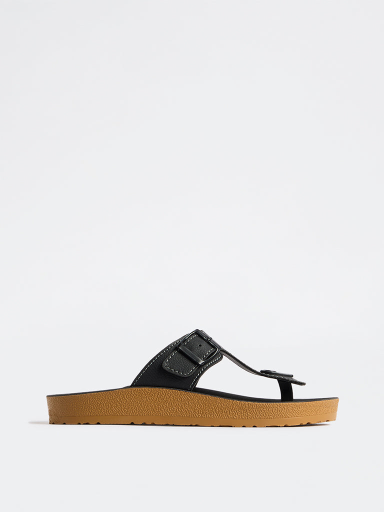SOLEPLAY Black Thong-Strap Slip-On Sandals