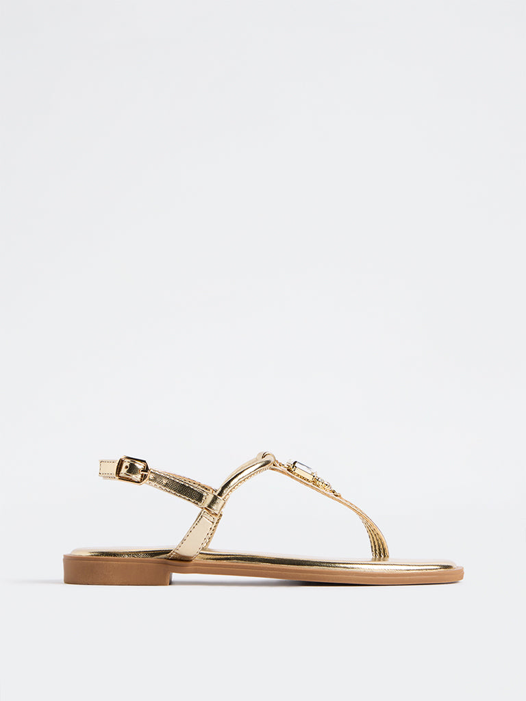 LUNA BLU Gold Embellished Slingback Sandals