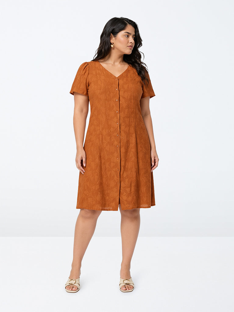 Gia Rust Floral Textured Shirt Dress