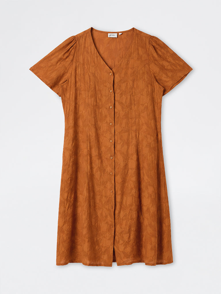 Gia Rust Floral Textured Shirt Dress