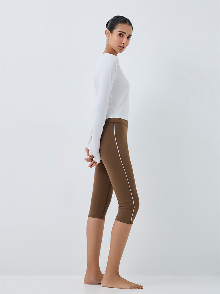 Nuoflexx Brown Pipeline-Detail High-Rise Capri Leggings