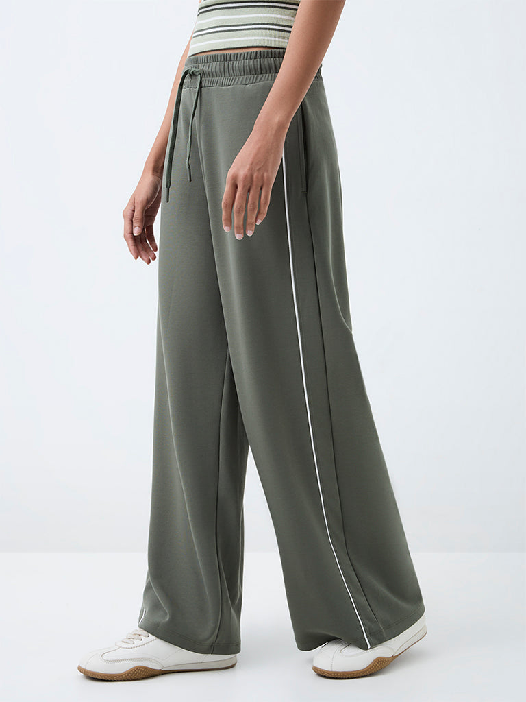 Nuoflexx Dark Sage Pipeline-Detail High-Rise Track Pants
