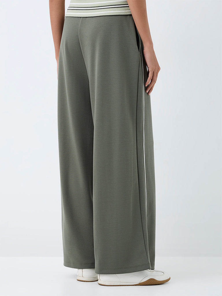 Nuoflexx Dark Sage Pipeline-Detail High-Rise Track Pants