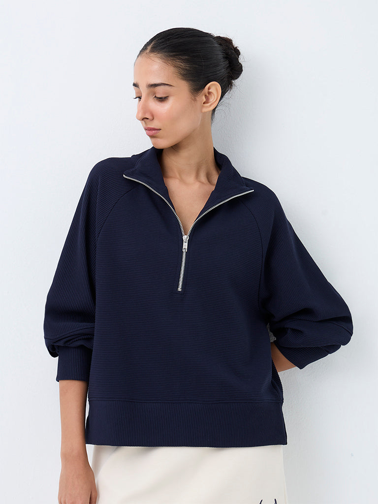 Nuoflexx Navy Ribbed Quarter-Zip Sweatshirt