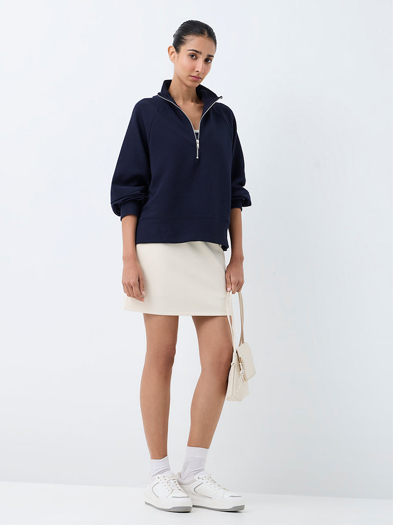 Nuoflexx Navy Ribbed Quarter-Zip Sweatshirt