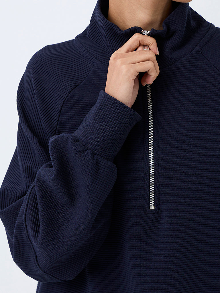 Nuoflexx Navy Ribbed Quarter-Zip Sweatshirt