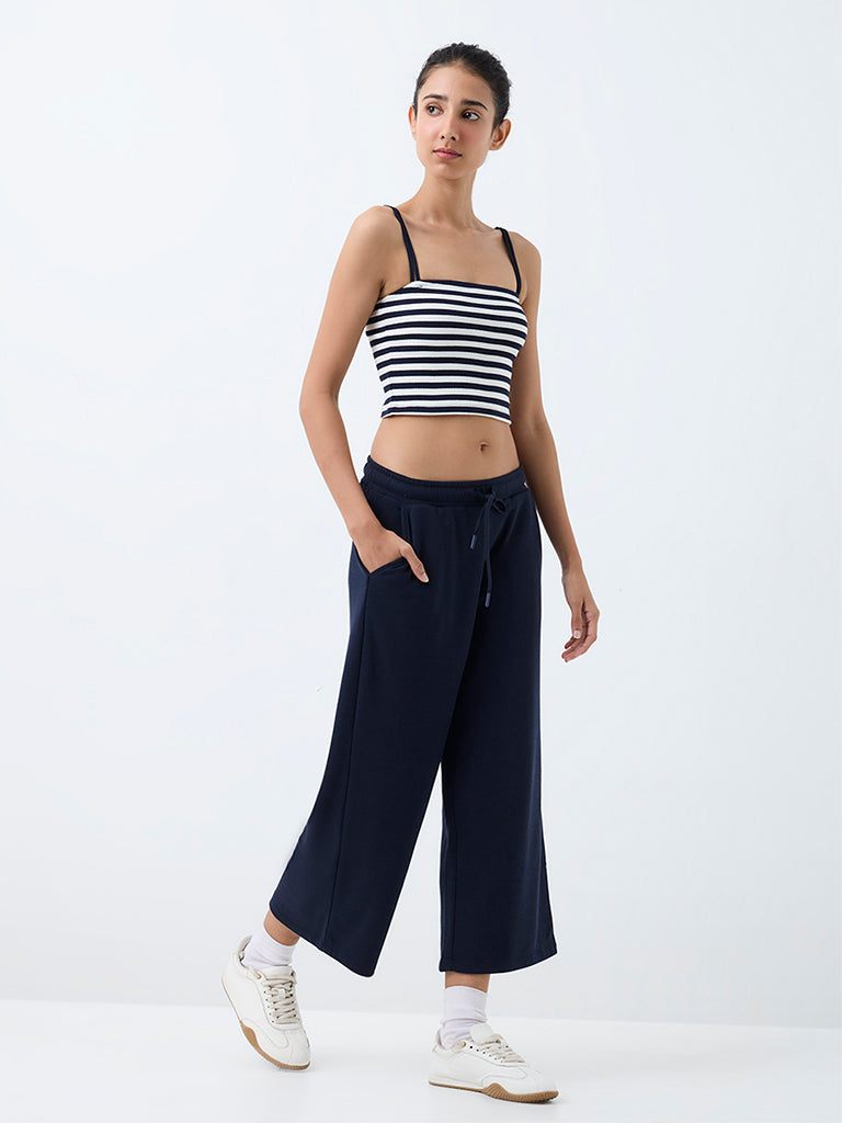 Nuoflexx White and Navy Striped Cotton-Blend Top