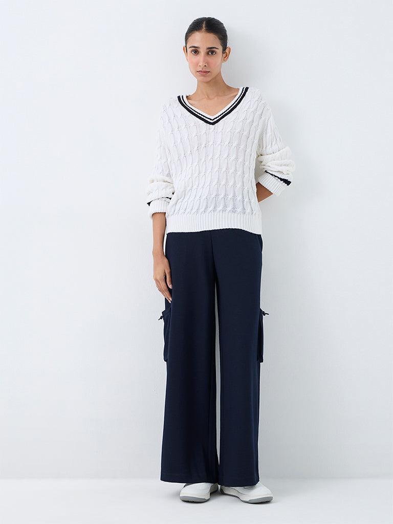 Nuoflexx White Cable-Knit Sweater