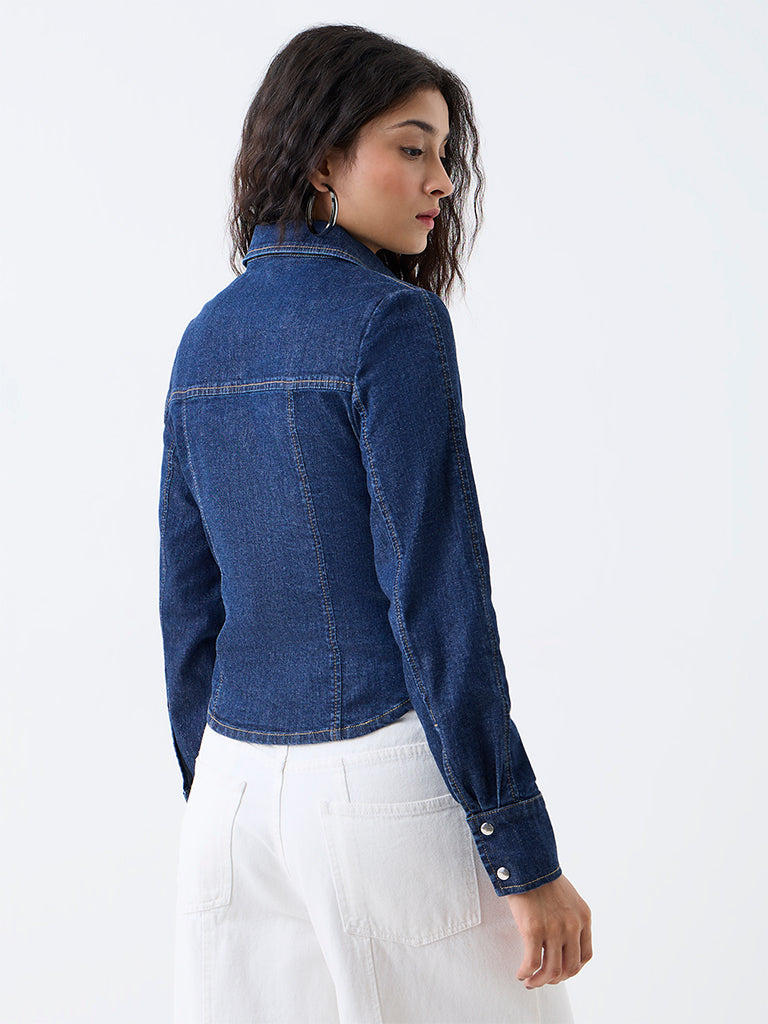 Nuon Dark Blue Fitted Denim Shirt