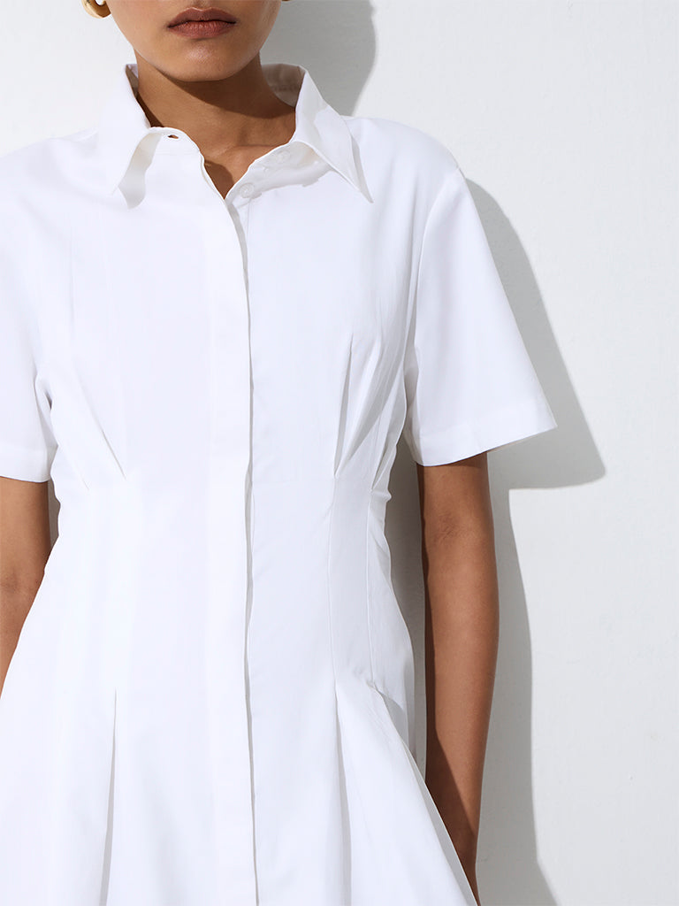 Wardrobe White Pleated Cotton Shirt Dress