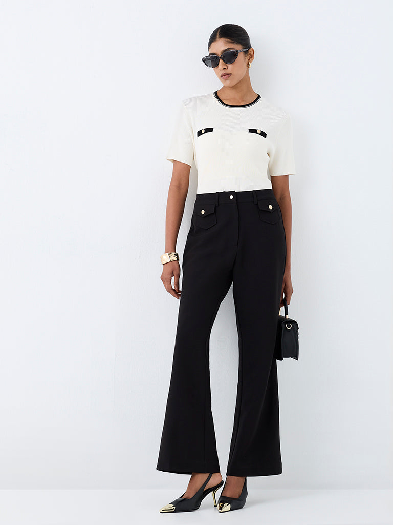 Wardrobe Black Solid High-Rise Trousers