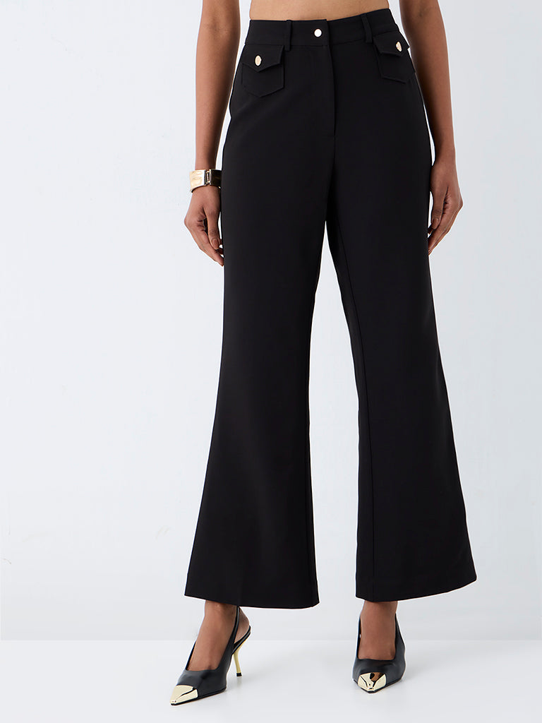 Wardrobe Black Solid High-Rise Trousers