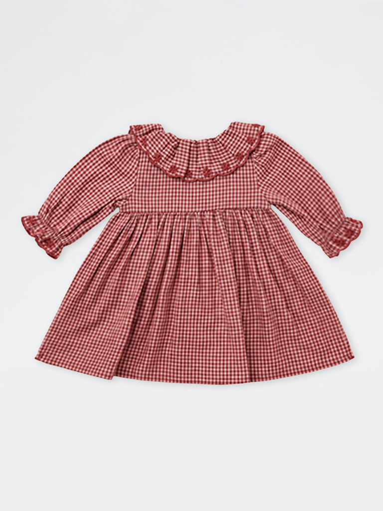 HOP Baby Girls Red Gingham Checkered Cotton A-Line Dress