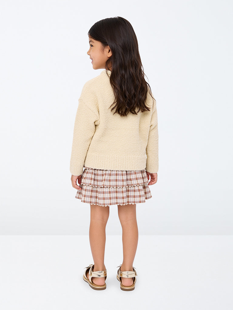 HOP Kids Girls Brown Checkered High-Rise Tiered Skirt