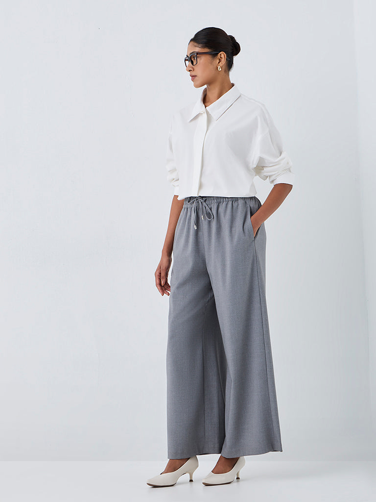 Wardrobe White Solid Cotton Shirt