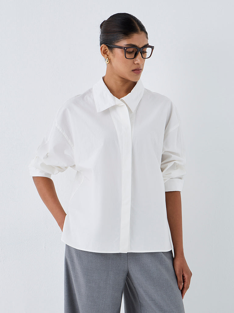 Wardrobe White Solid Cotton Shirt