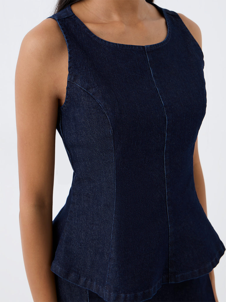 Wardrobe Navy Peplum Denim Top