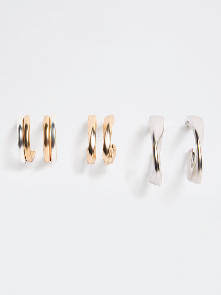 Westside Accessories Gold and Silver Multi-Hoop Earrings - Pack of 3