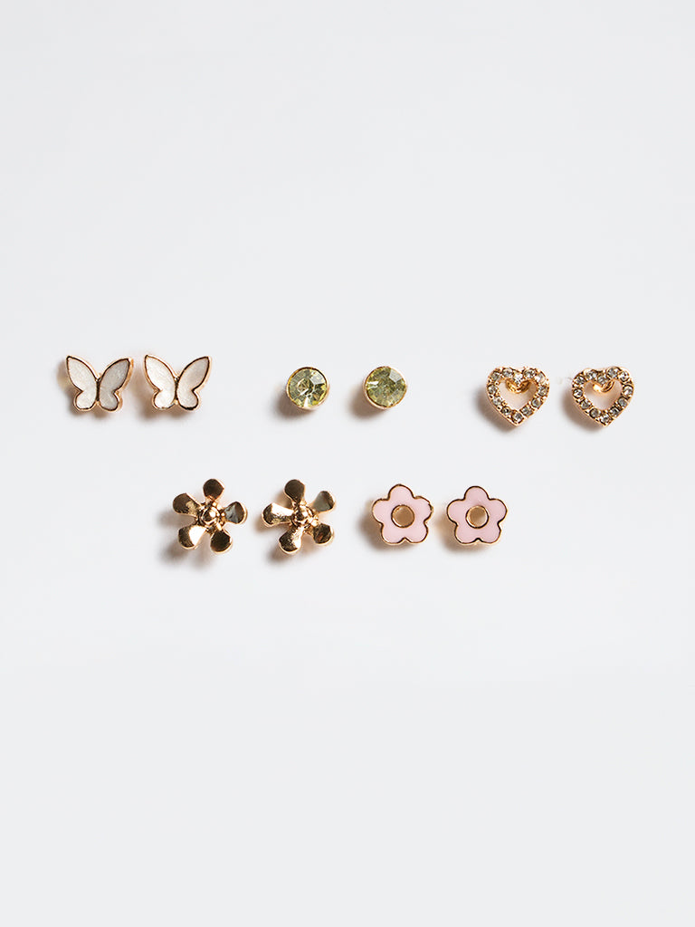 Westside Accessories Gold Multi-Stud Assorted Earrings - Pack of 5