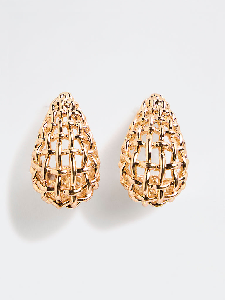 Westside Accessories Gold Lattice Teardrop Statement Stud Earrings