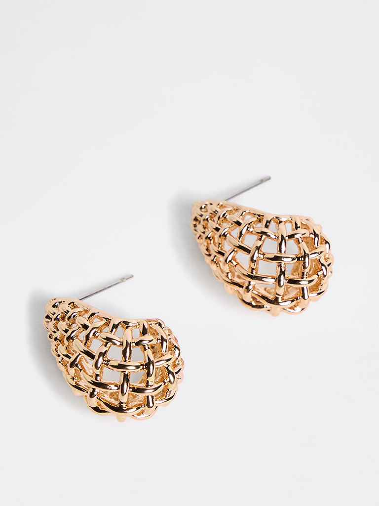 Westside Accessories Gold Lattice Teardrop Statement Stud Earrings