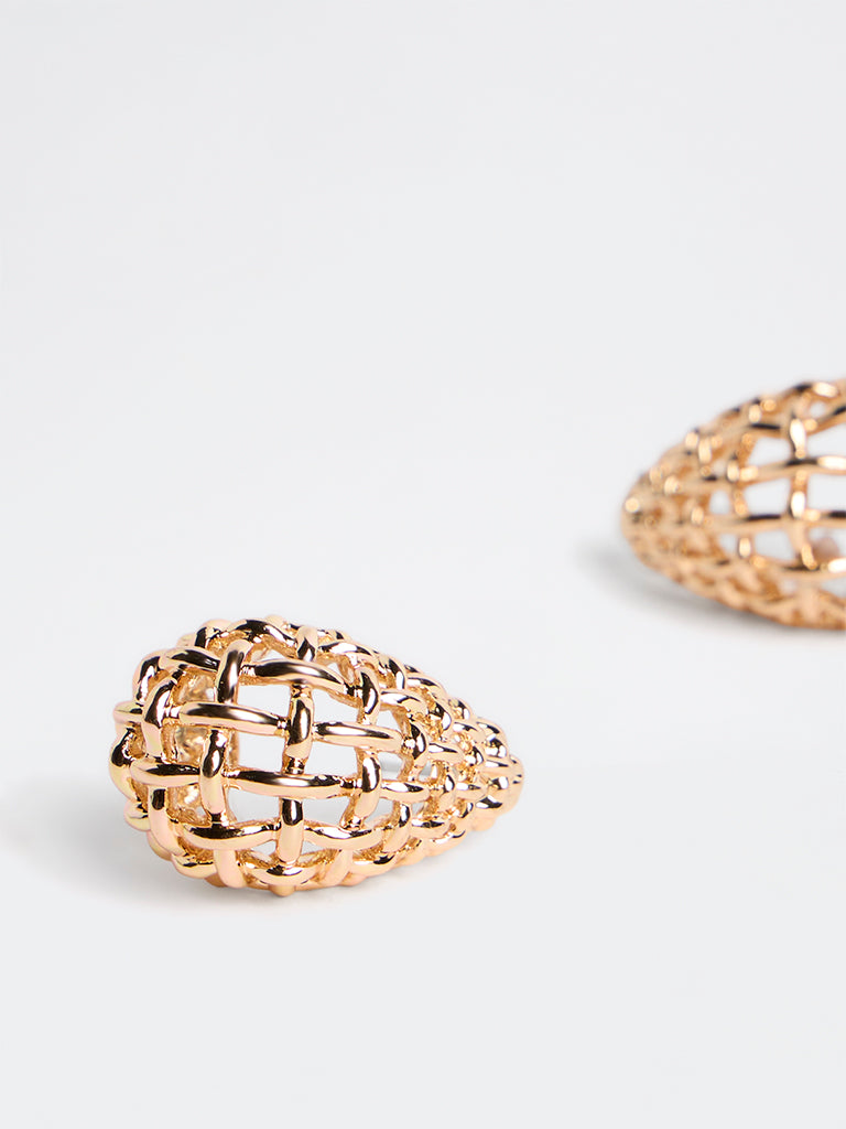 Westside Accessories Gold Lattice Teardrop Statement Stud Earrings