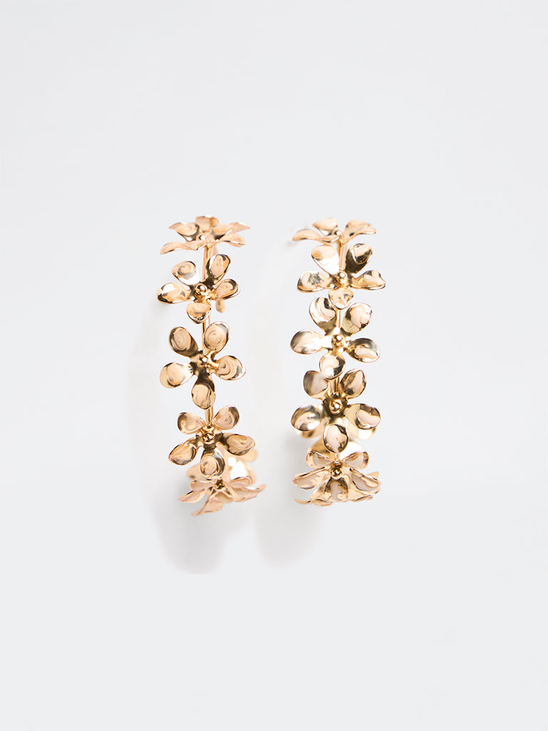 Westside Accessories Gold Floral Statement Hoop Earrings
