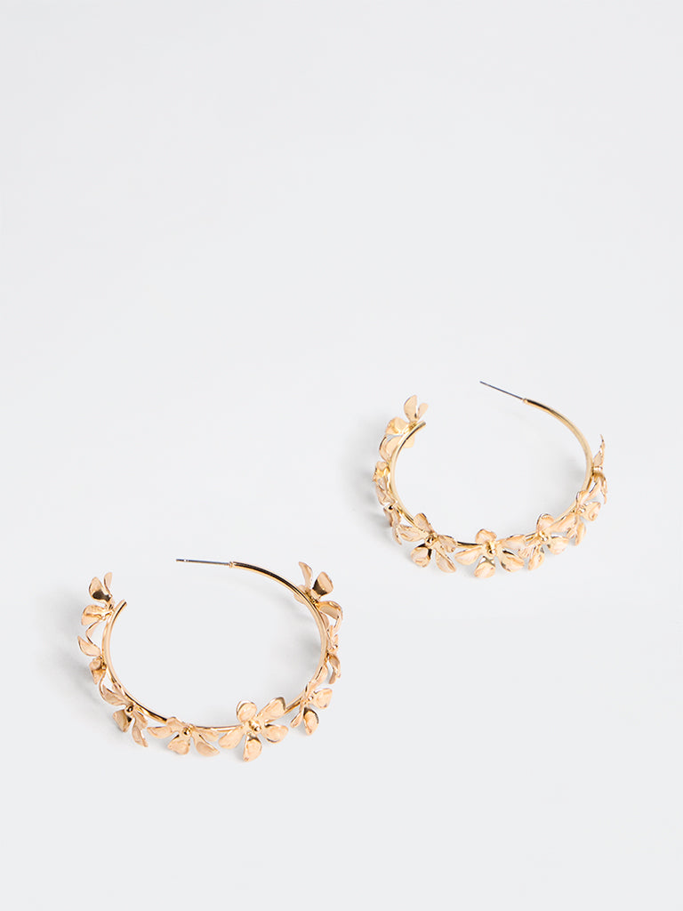 Westside Accessories Gold Floral Statement Hoop Earrings