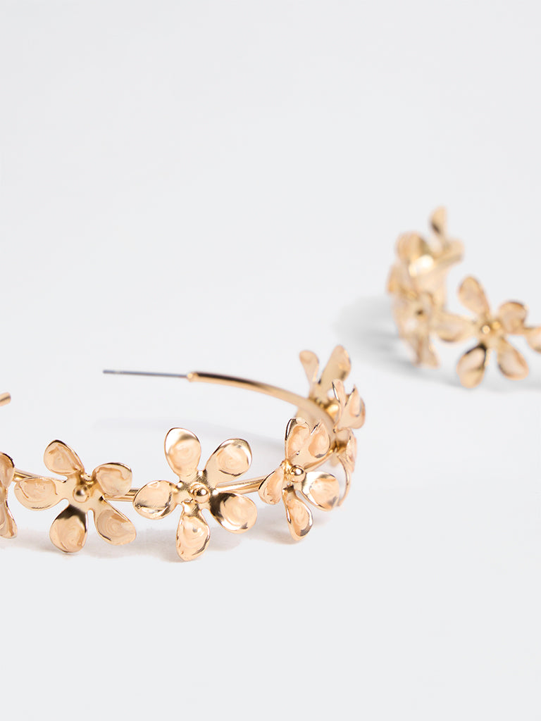 Westside Accessories Gold Floral Statement Hoop Earrings