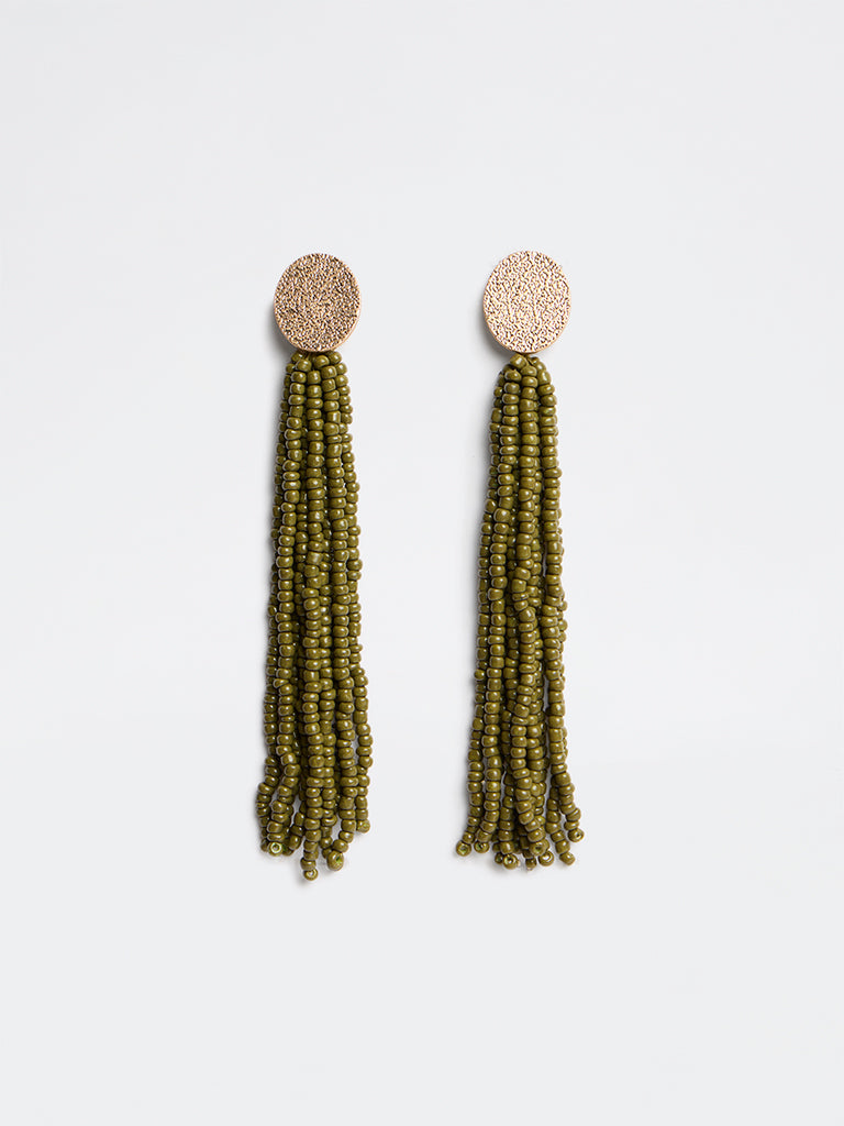 Westside Accessories Olive Beaded Statement Dangler Earrings