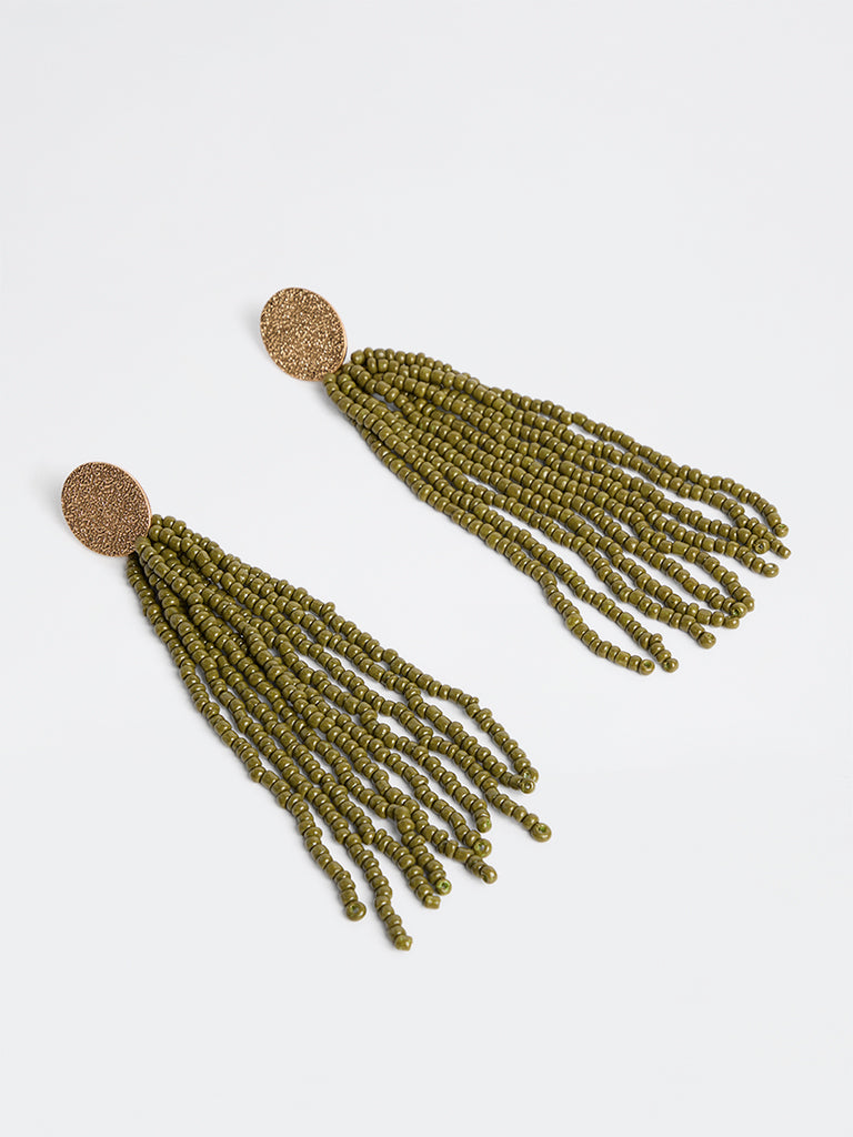 Westside Accessories Olive Beaded Statement Dangler Earrings