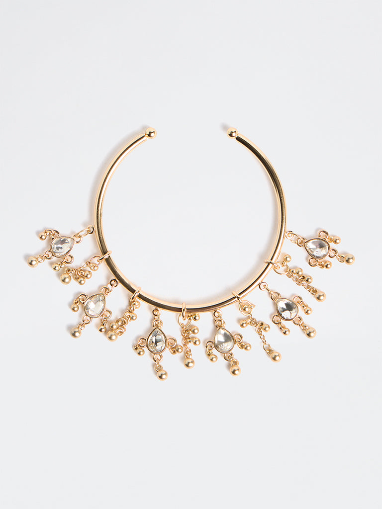 Westside Accessories Gold Dangling Charms Statement Cuff Bracelet