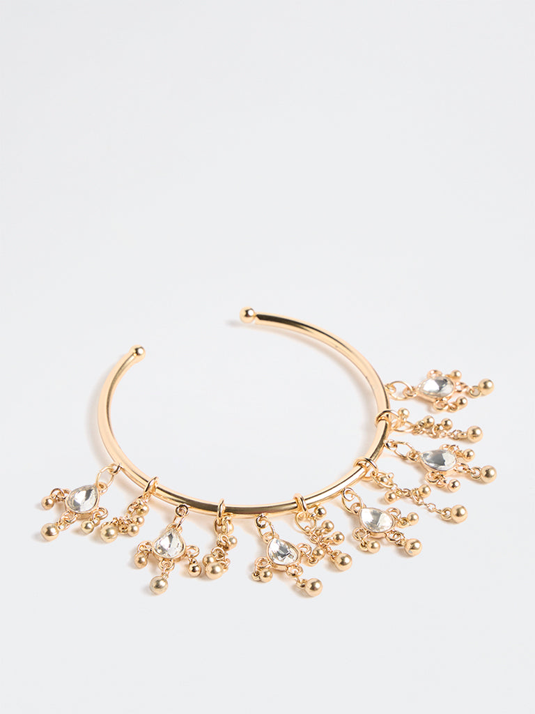 Westside Accessories Gold Dangling Charms Statement Cuff Bracelet
