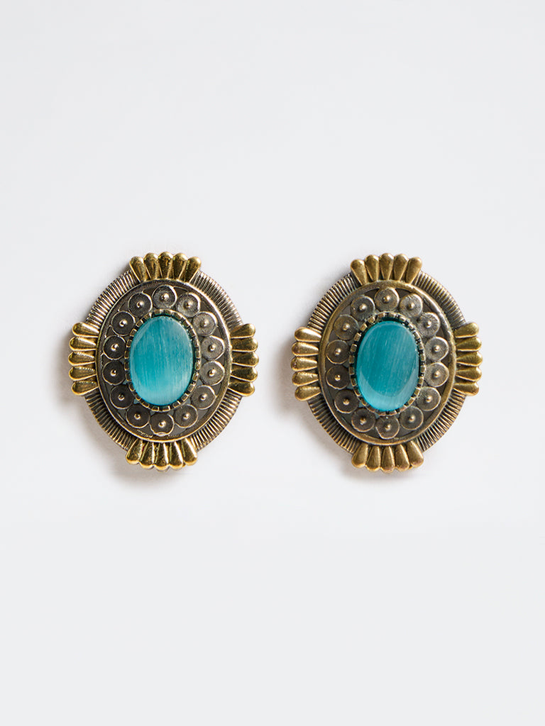Westside Accessories Multicolour Oval Stone Statement Stud Earrings