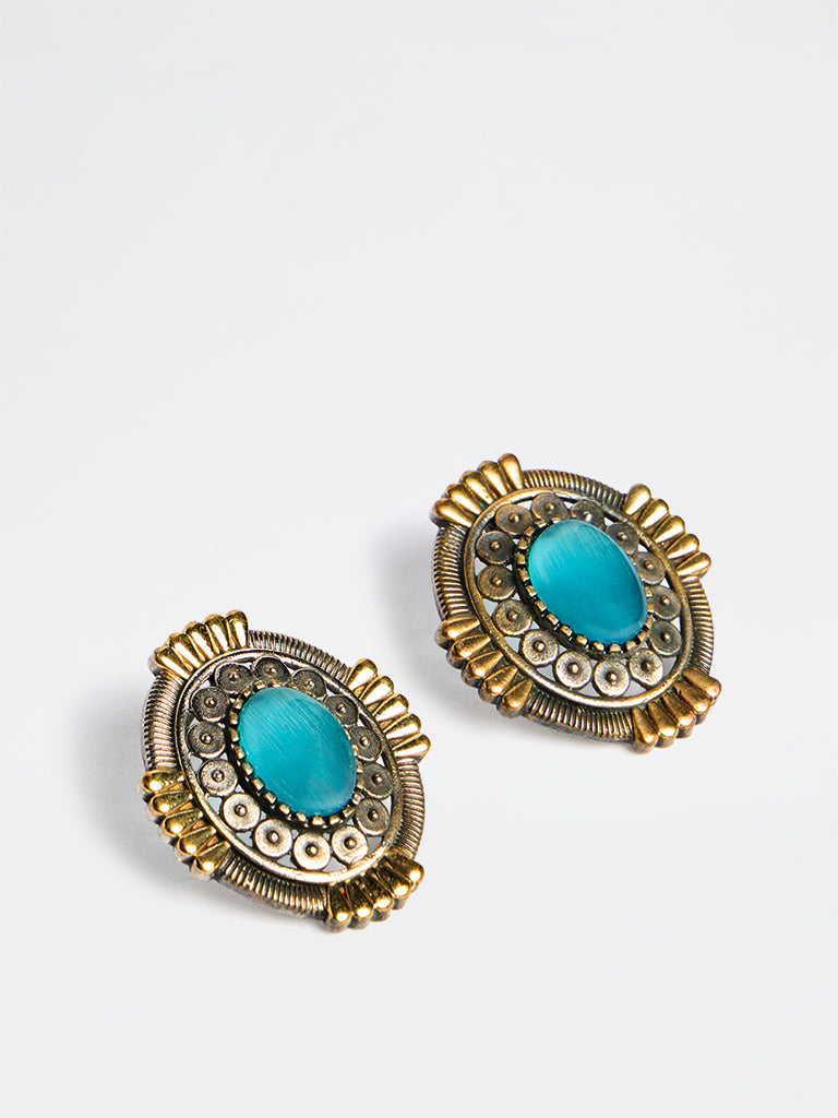 Westside Accessories Multicolour Oval Stone Statement Stud Earrings