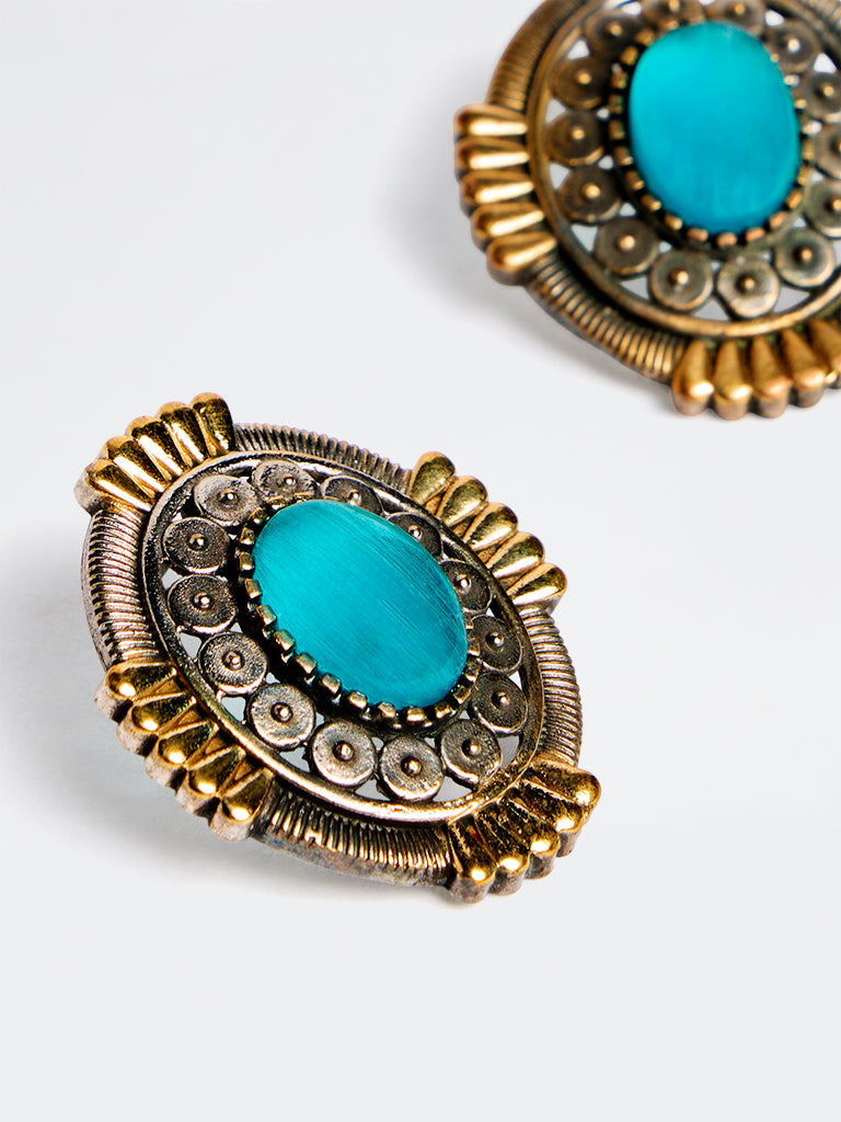 Westside Accessories Multicolour Oval Stone Statement Stud Earrings