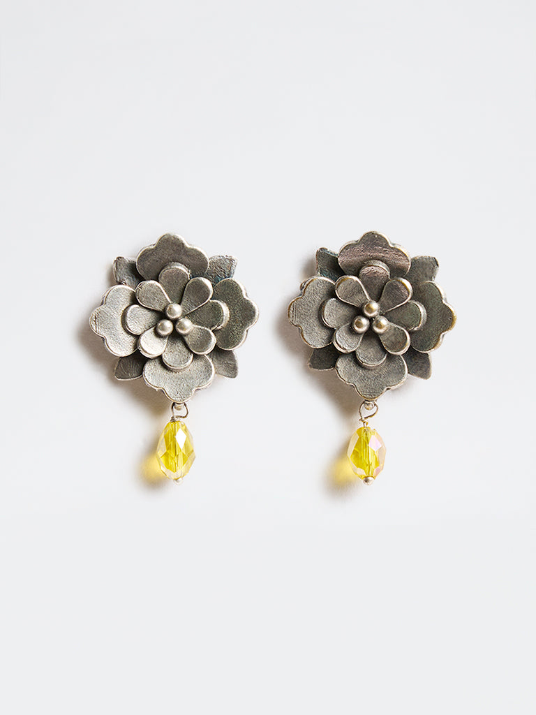 Westside Accessories Silver Floral Design Statement Stud Earrings